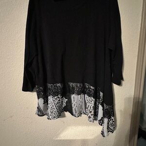 Avenue Black and White Tunic with Lace Hem